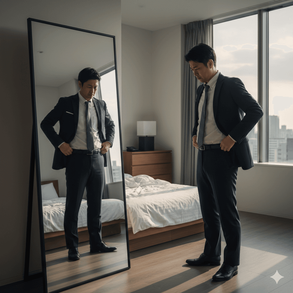 スーツ姿で悩むビジネスマン