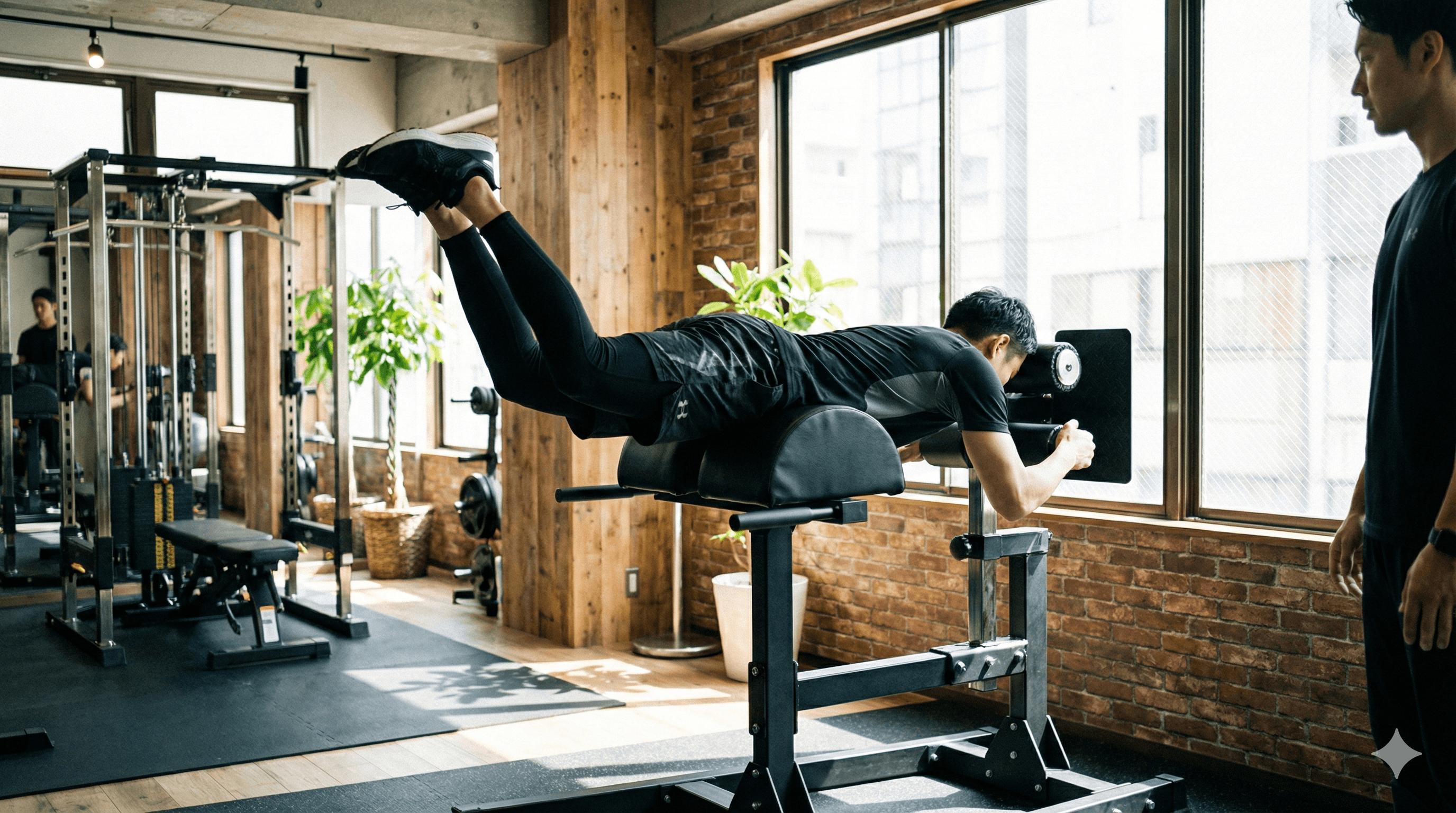 リバースハイパーマシンでトレーニングする様子