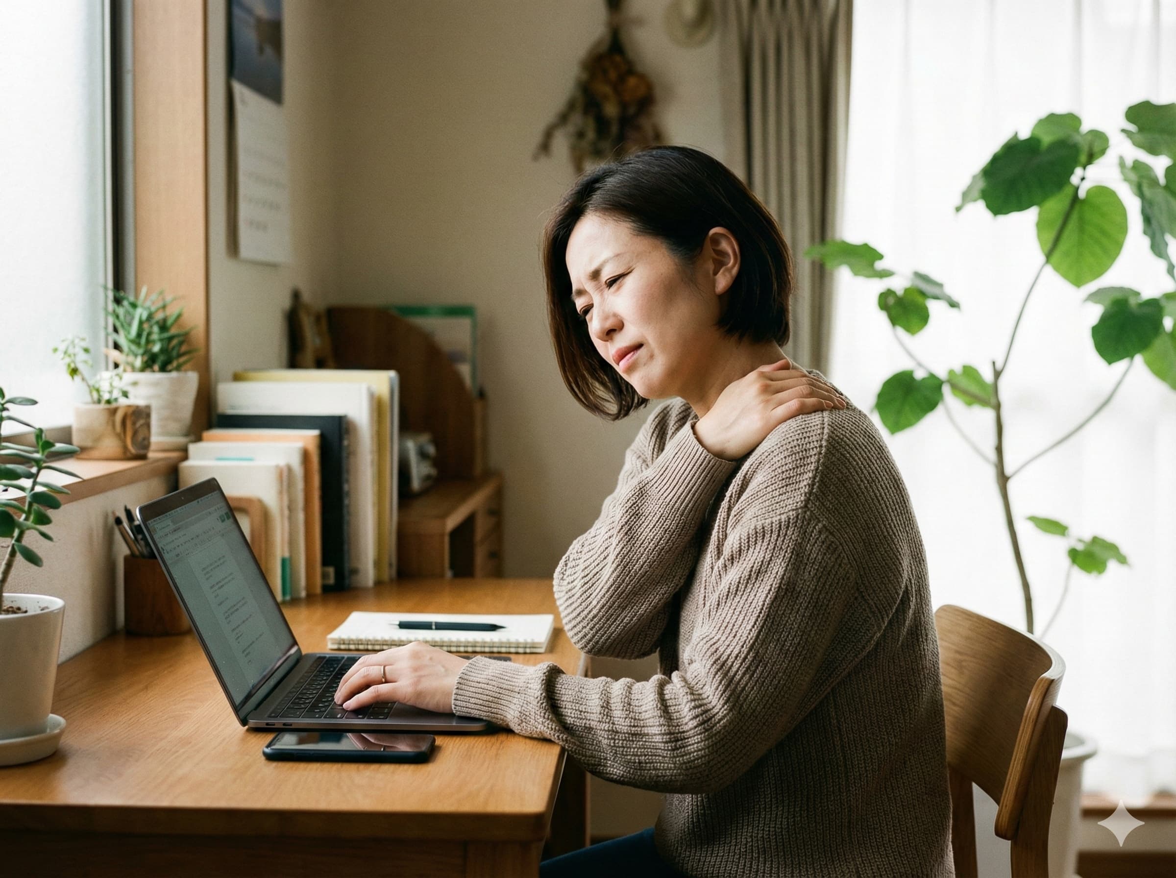 肩を押さえるデスクワーカー
