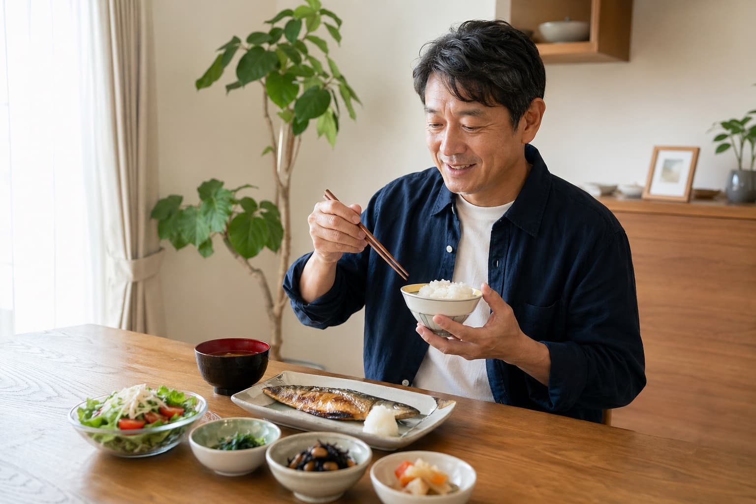 食事を楽しむ男性
