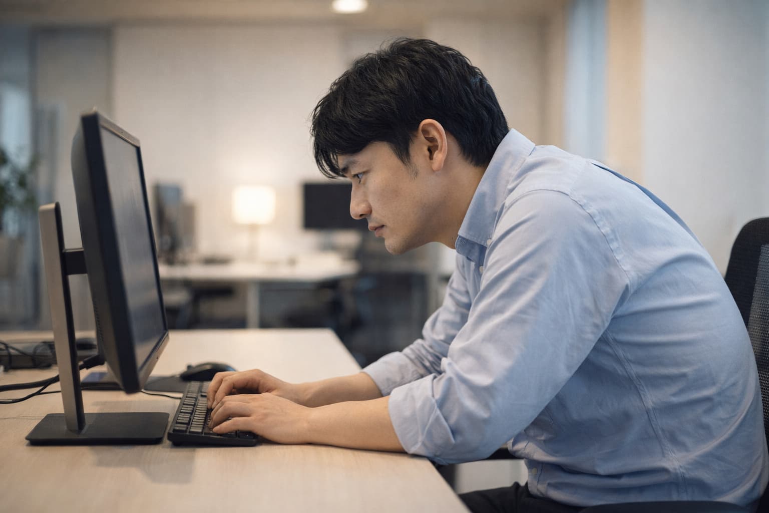 デスクワークで猫背になっている人