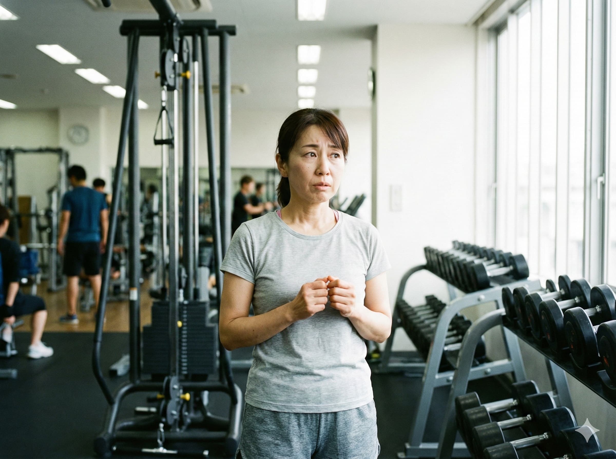 運動に不安を感じる様子