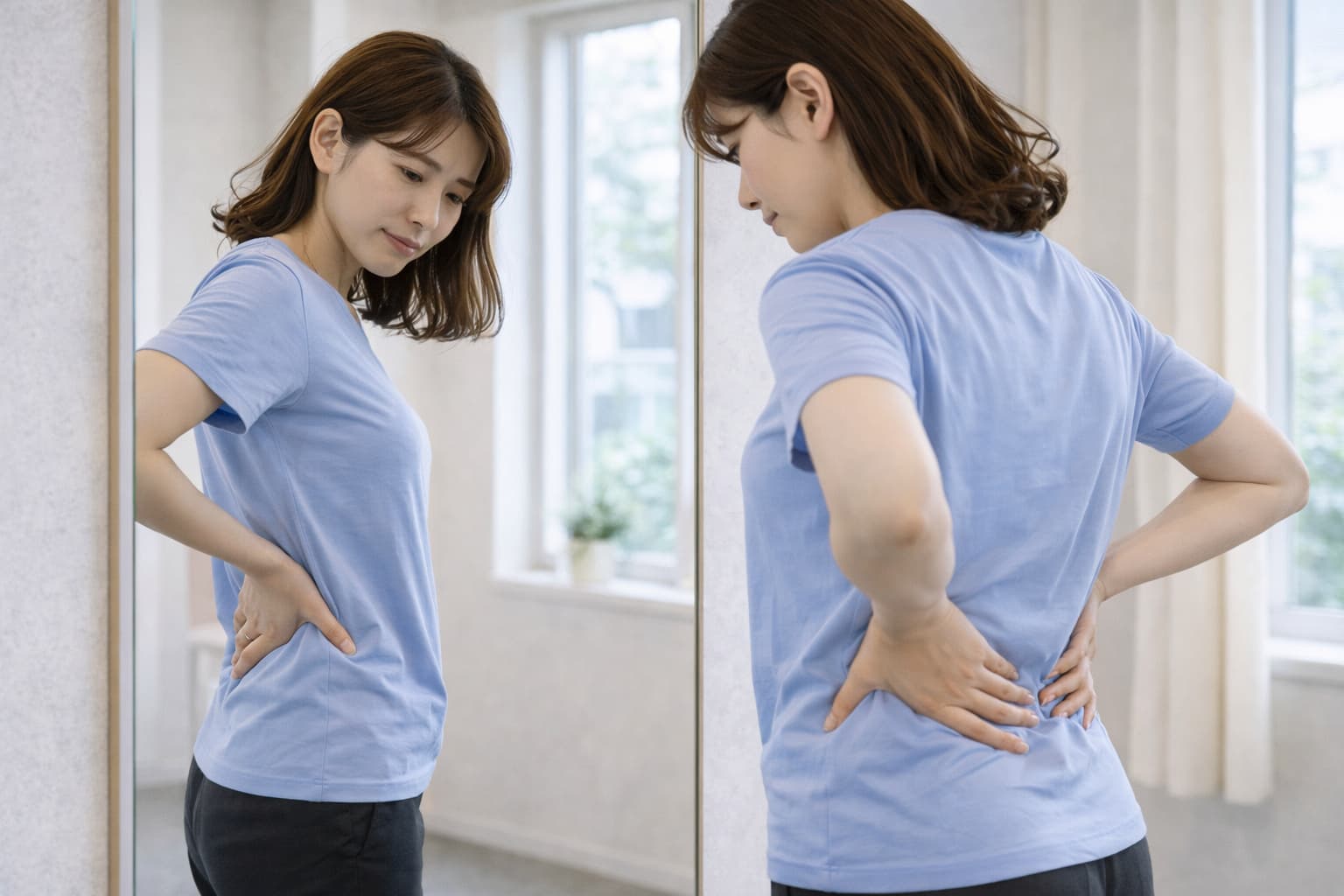 反り腰の姿勢に悩む女性