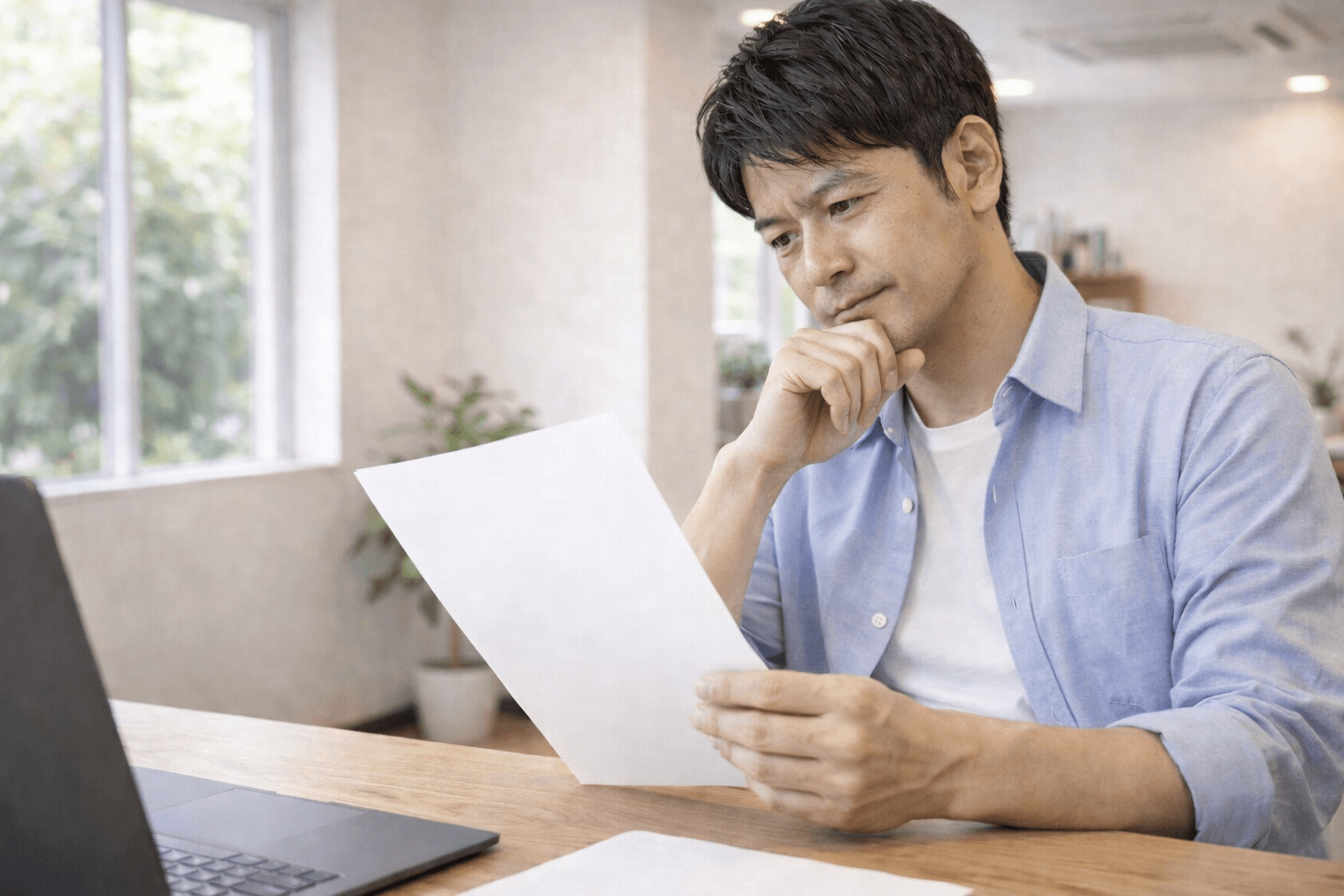 健康診断の結果を見る男性