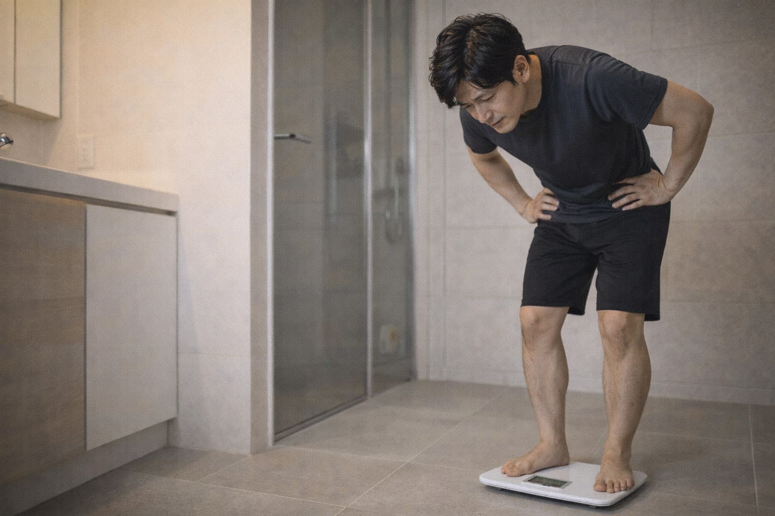 体重計を見て悩む人