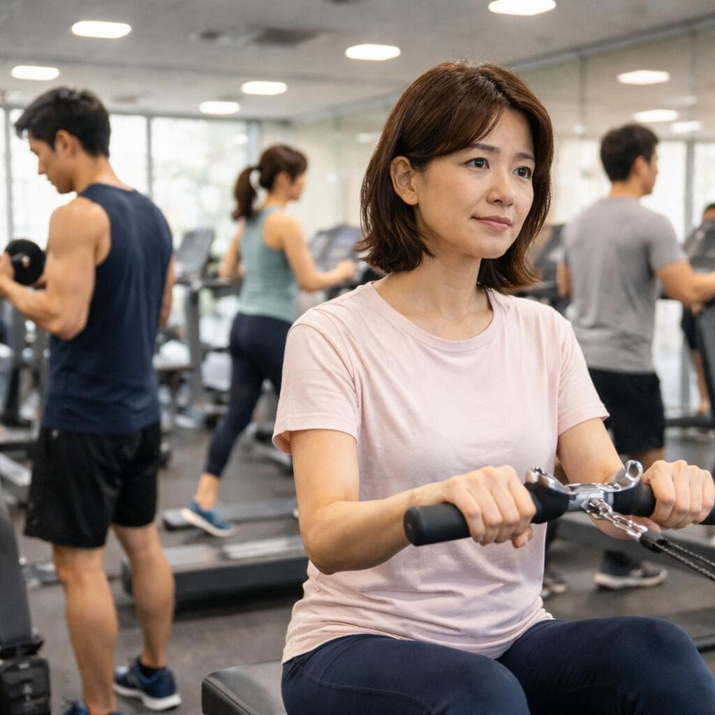 鏡の前でトレーニングする人