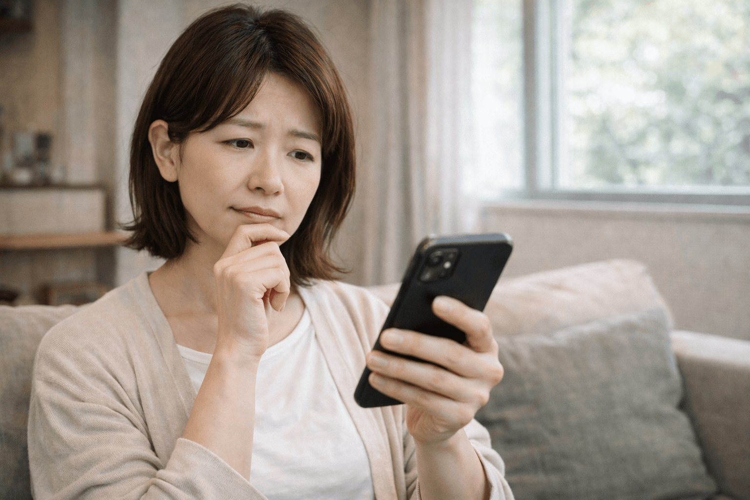 悩んでいる様子