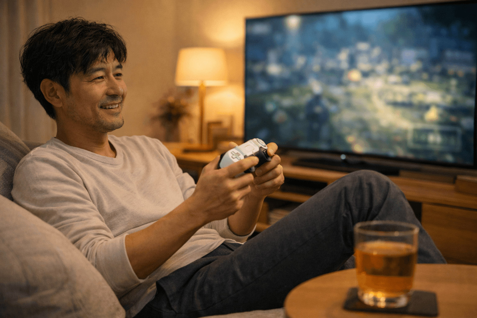 リラックスしてゲームを楽しむ様子