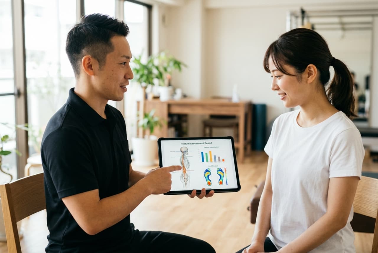 AI姿勢分析と施術の様子