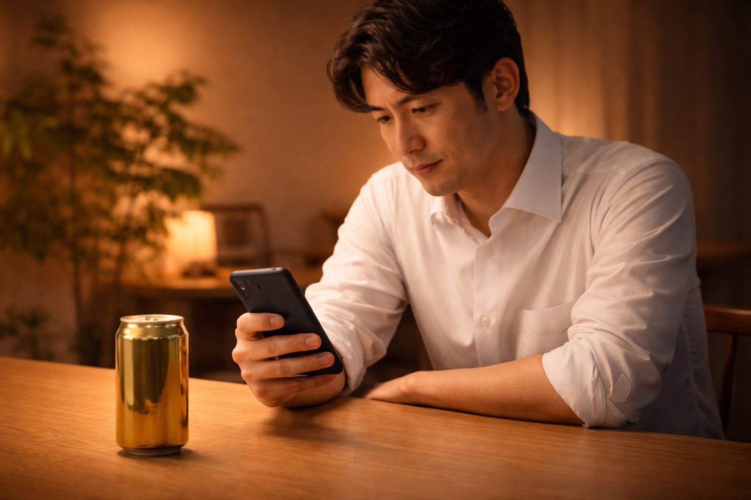 お酒を前にダイエットを考える男性