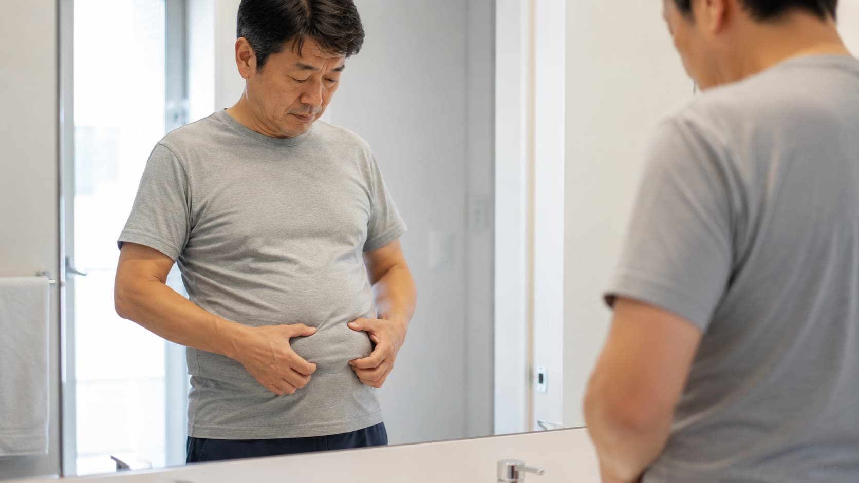 内臓脂肪がつきやすい50代男性の体型イメージ