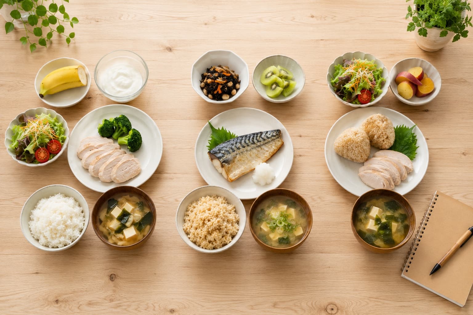 1日分の低脂質なPFCバランス食事例