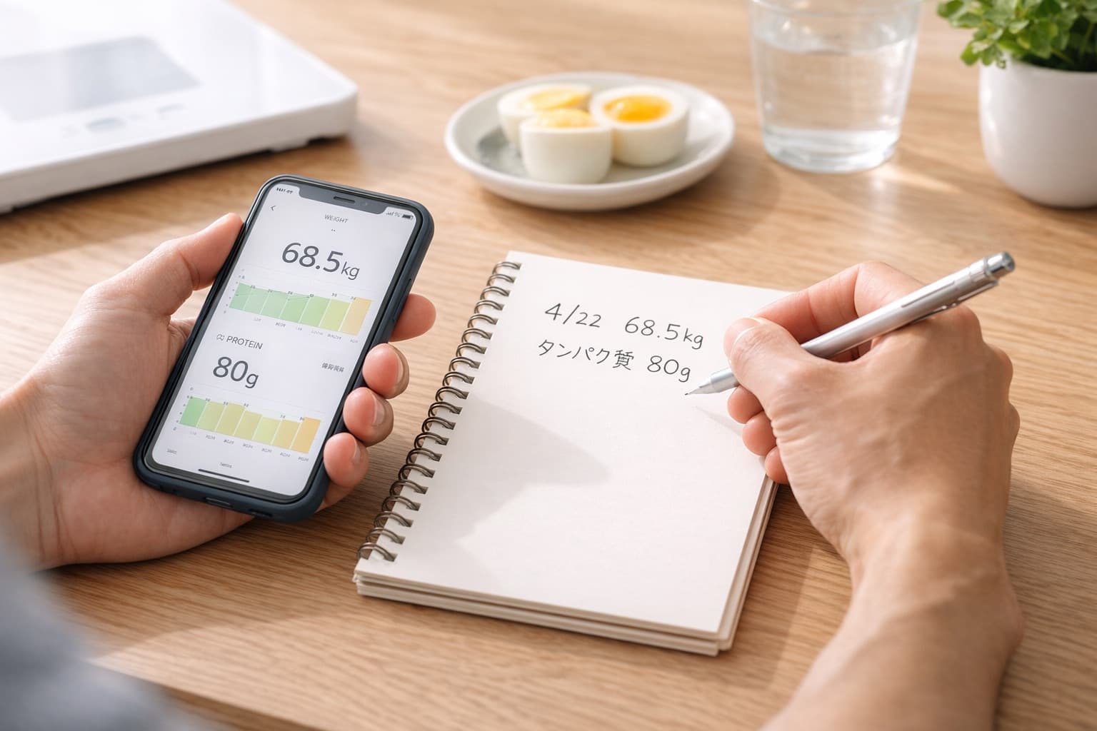 タンパク質量を記録している様子