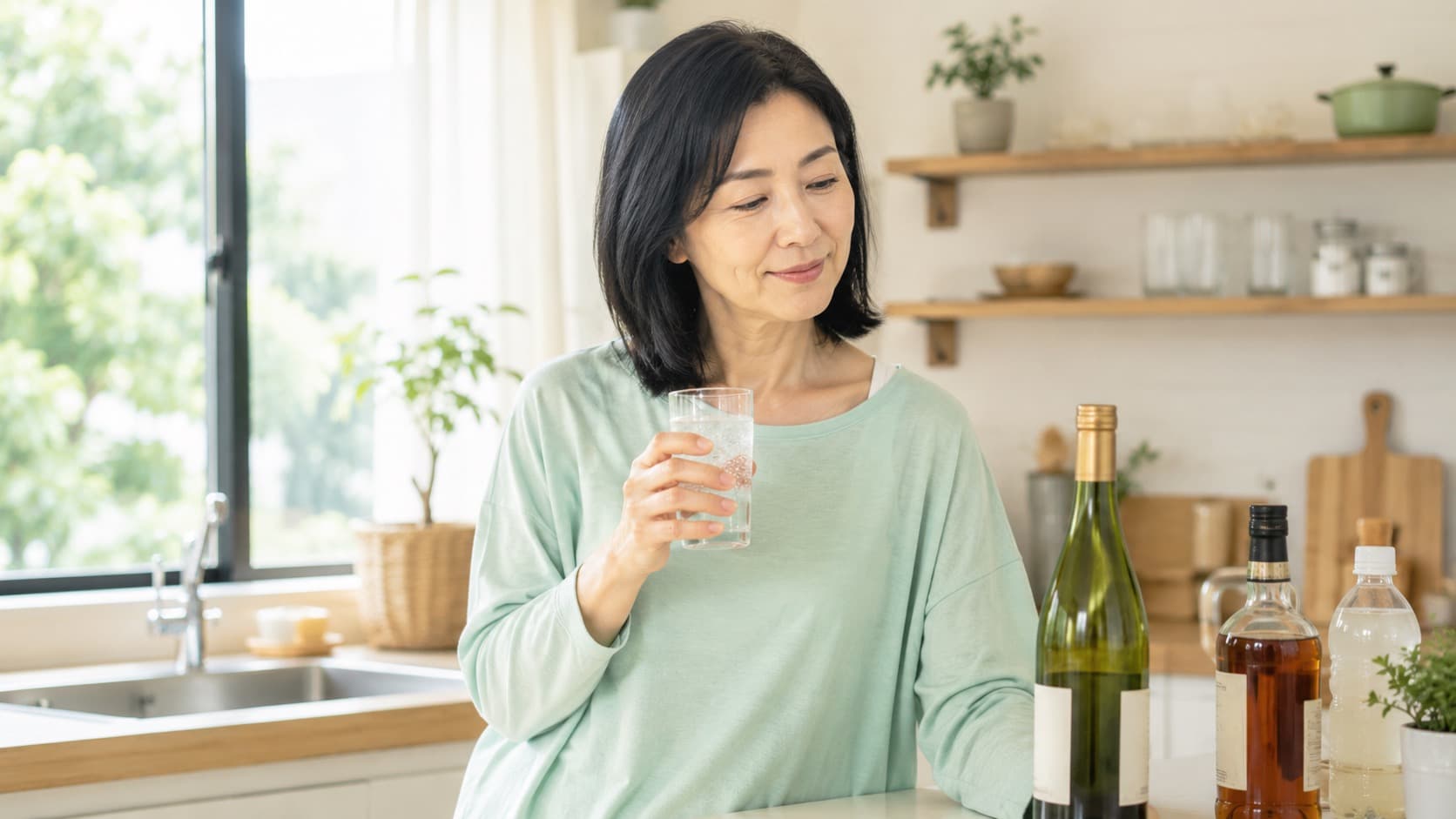 お酒との付き合い方を考える女性